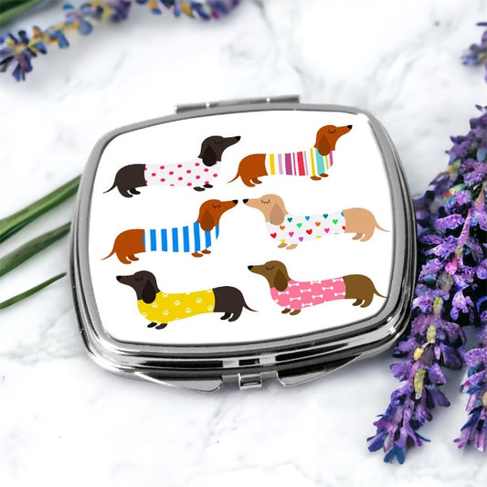 Colourful Sausage Dog Dachshund Compact Mirror Handbag Gift