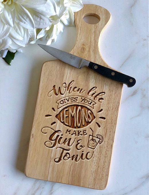 Gin and Tonic Paddle Chopping Board Gift, When Life Gives you Lemons Make Gin and Tonic