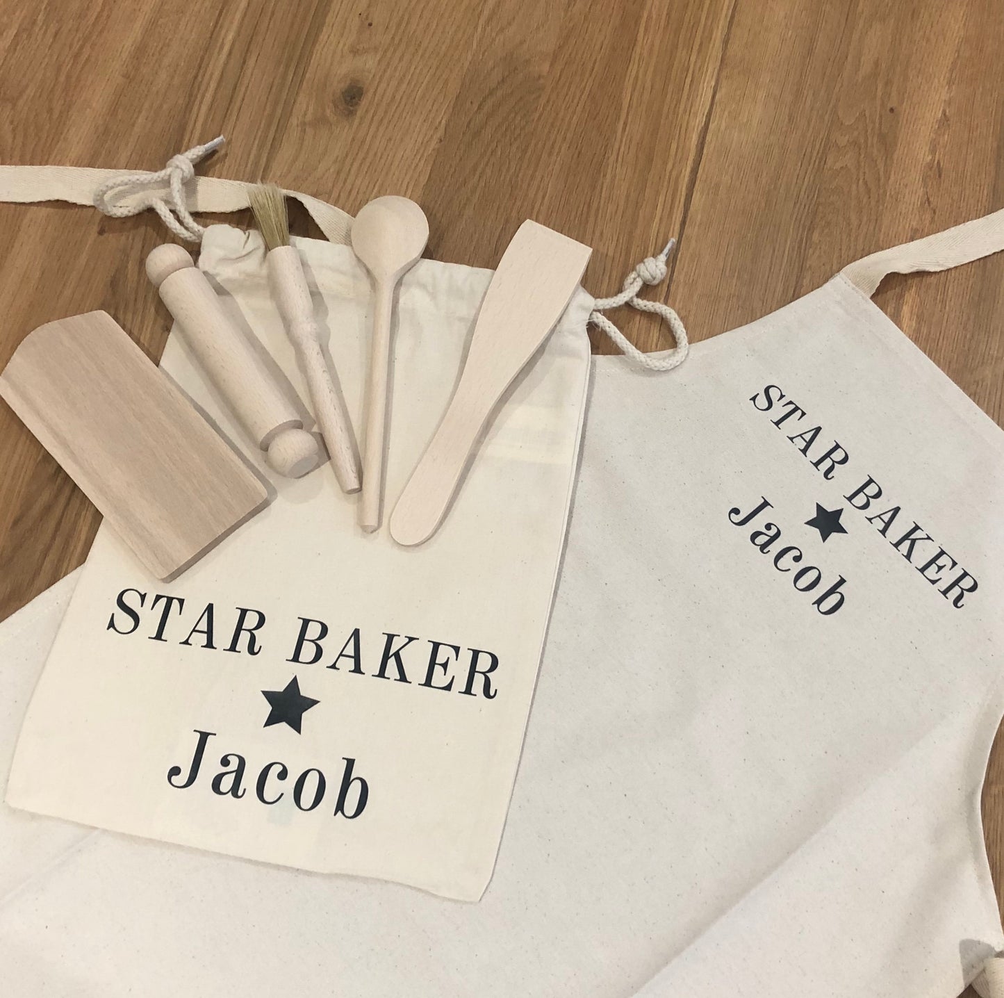 Personalised Name Star Baker, Children's Baking Set Apron, Utensils bag. kids birthday educational Baking Gift Set