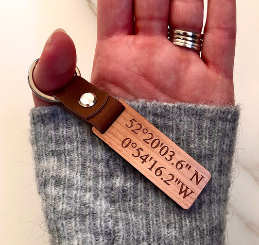 Personalised Coordinate Wooden Keyring