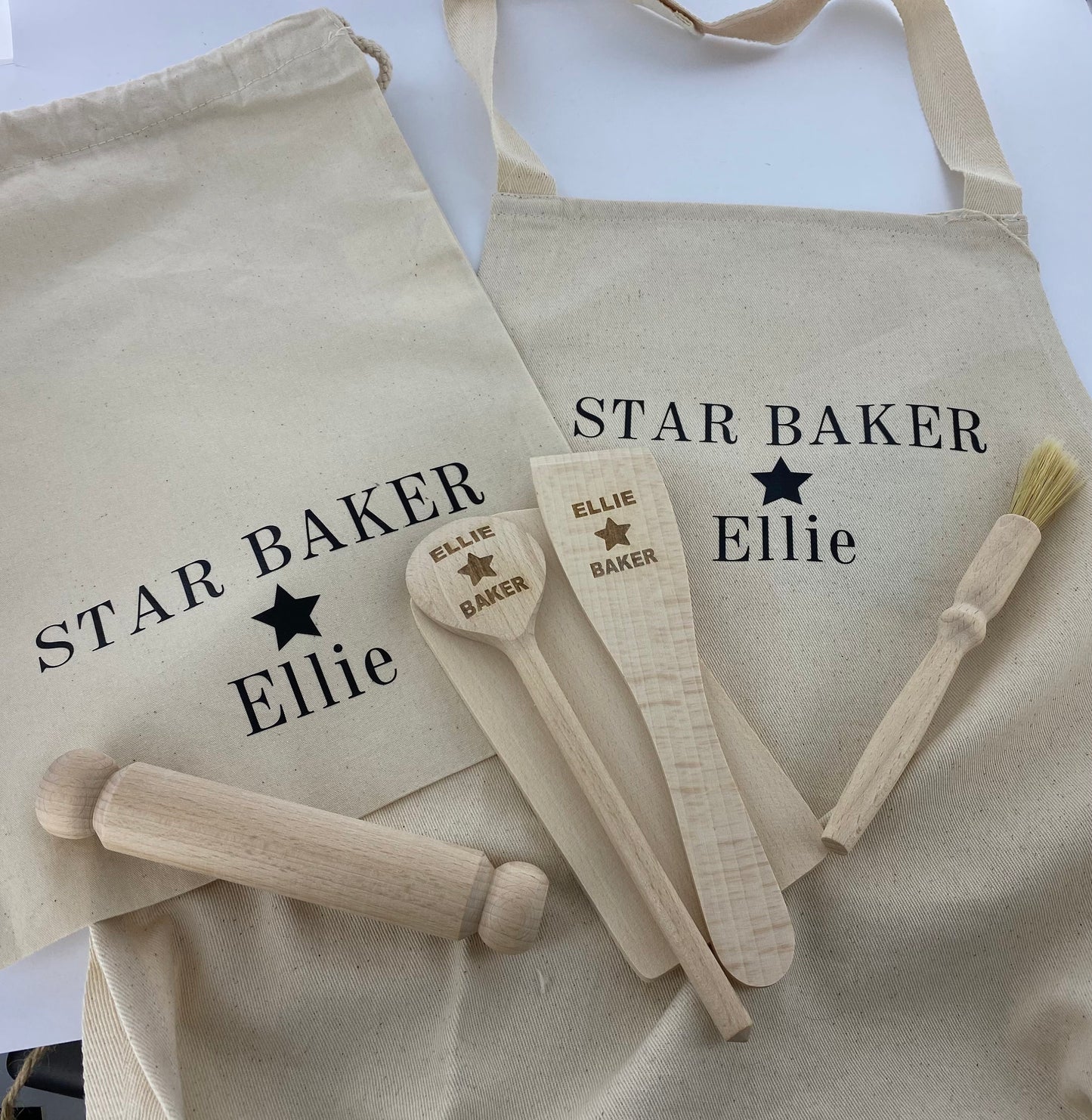 Personalised Name Star Baker, Children's Baking Set Apron, Utensils bag. kids birthday educational Baking Gift Set