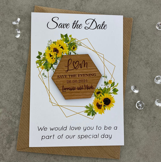 Personalised Sunflower Save the Date or Save The Evening Wedding Announcement Invitation