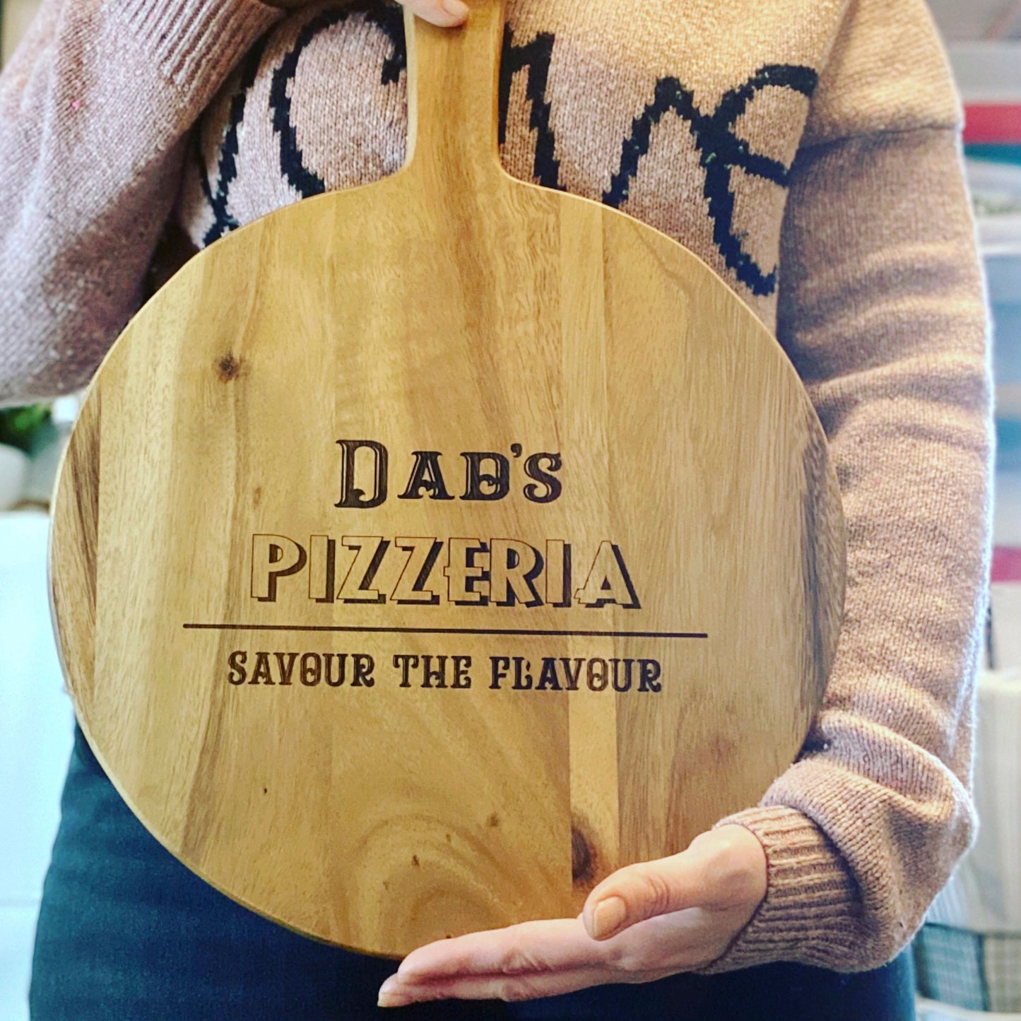 Dad's Wood Pizza Board , Pizzeria Paddle Board , Pizza Chopping Board , Artisan wood fired pizza board