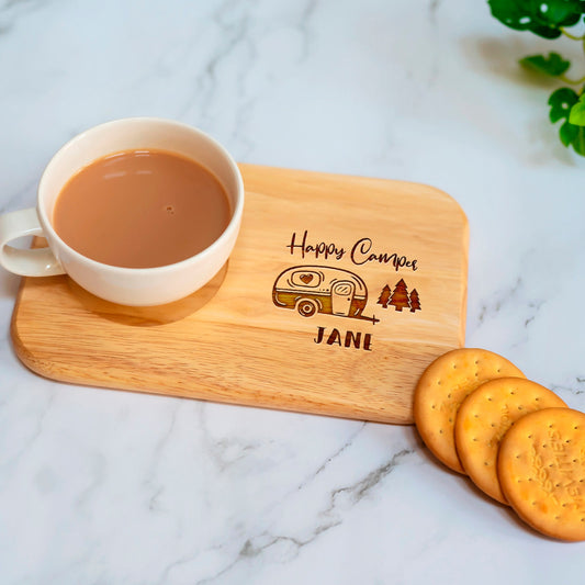 Personalised Names Happy Caravan Campers Rectangle Tea/coffee Tray Board - Family Gift