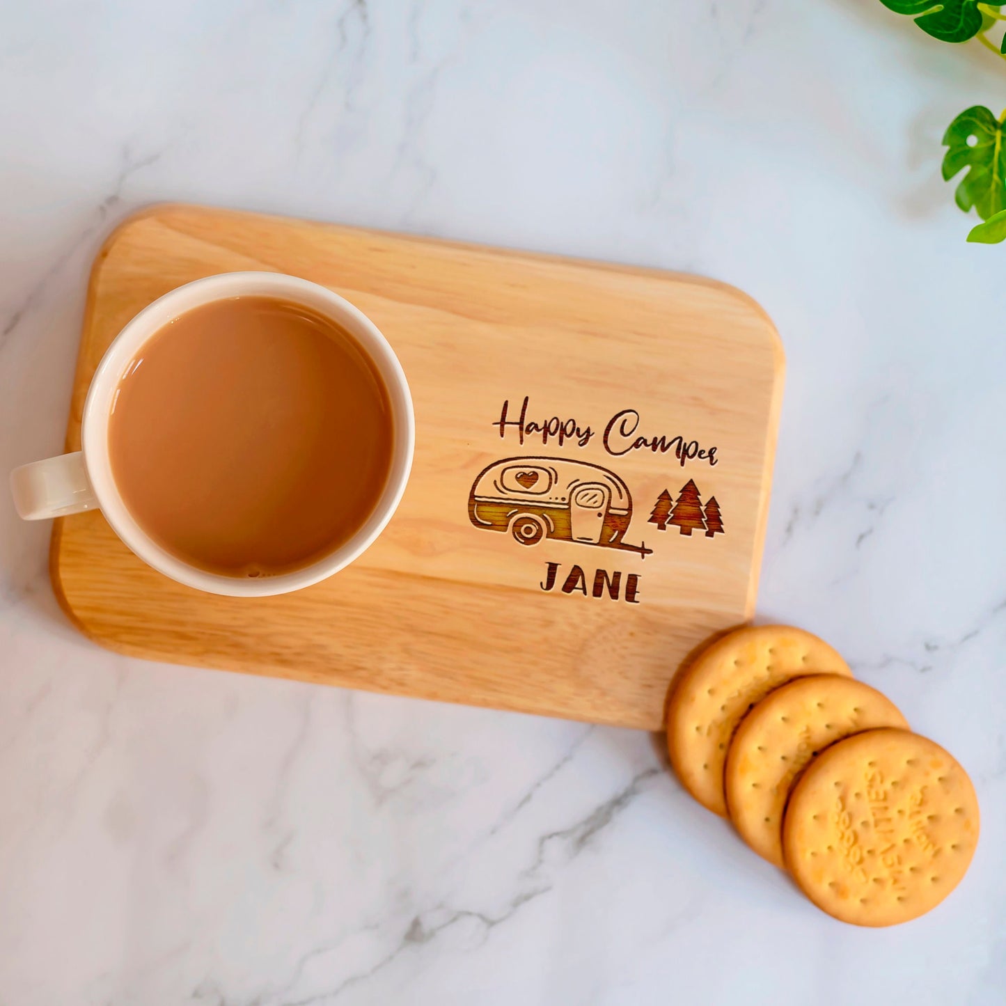 Personalised Names Happy Caravan Campers Rectangle Tea/coffee Tray Board - Family Gift