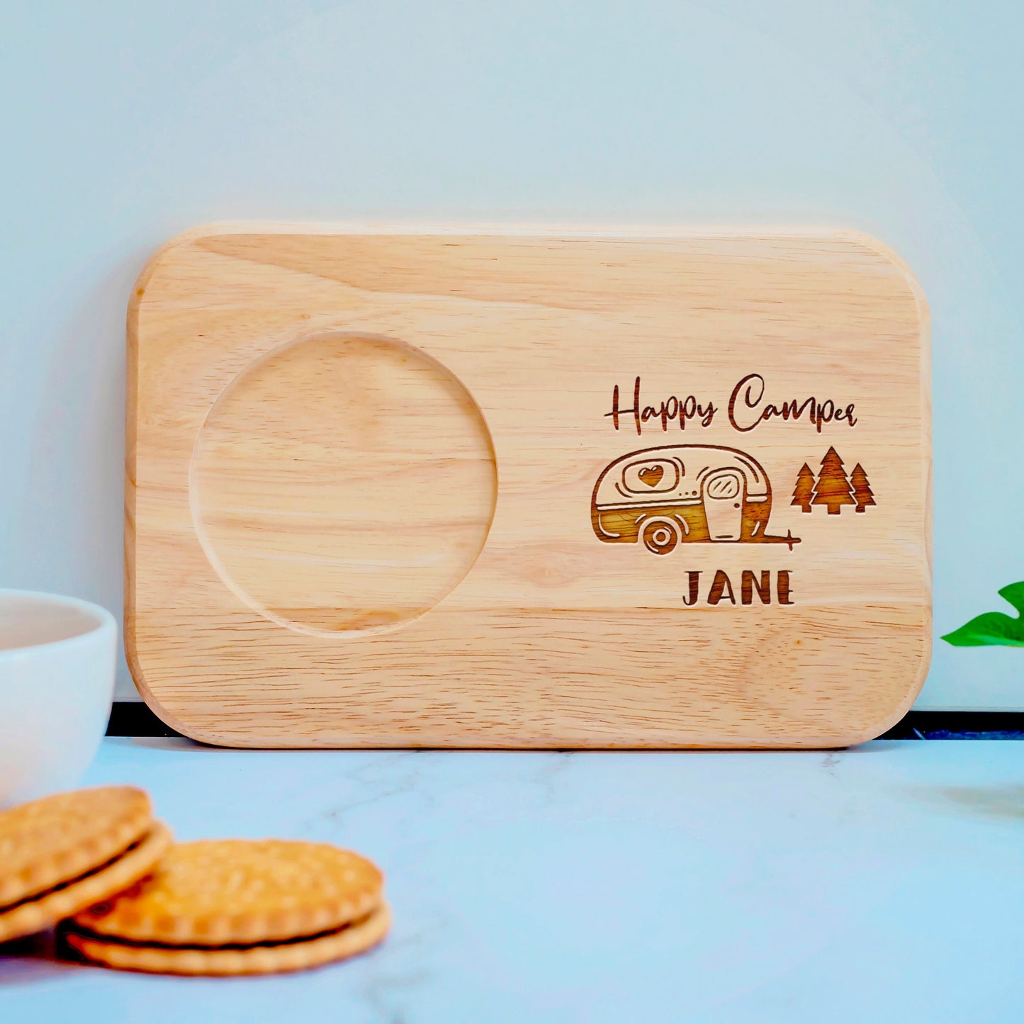 Personalised Names Happy Caravan Campers Rectangle Tea/coffee Tray Board - Family Gift
