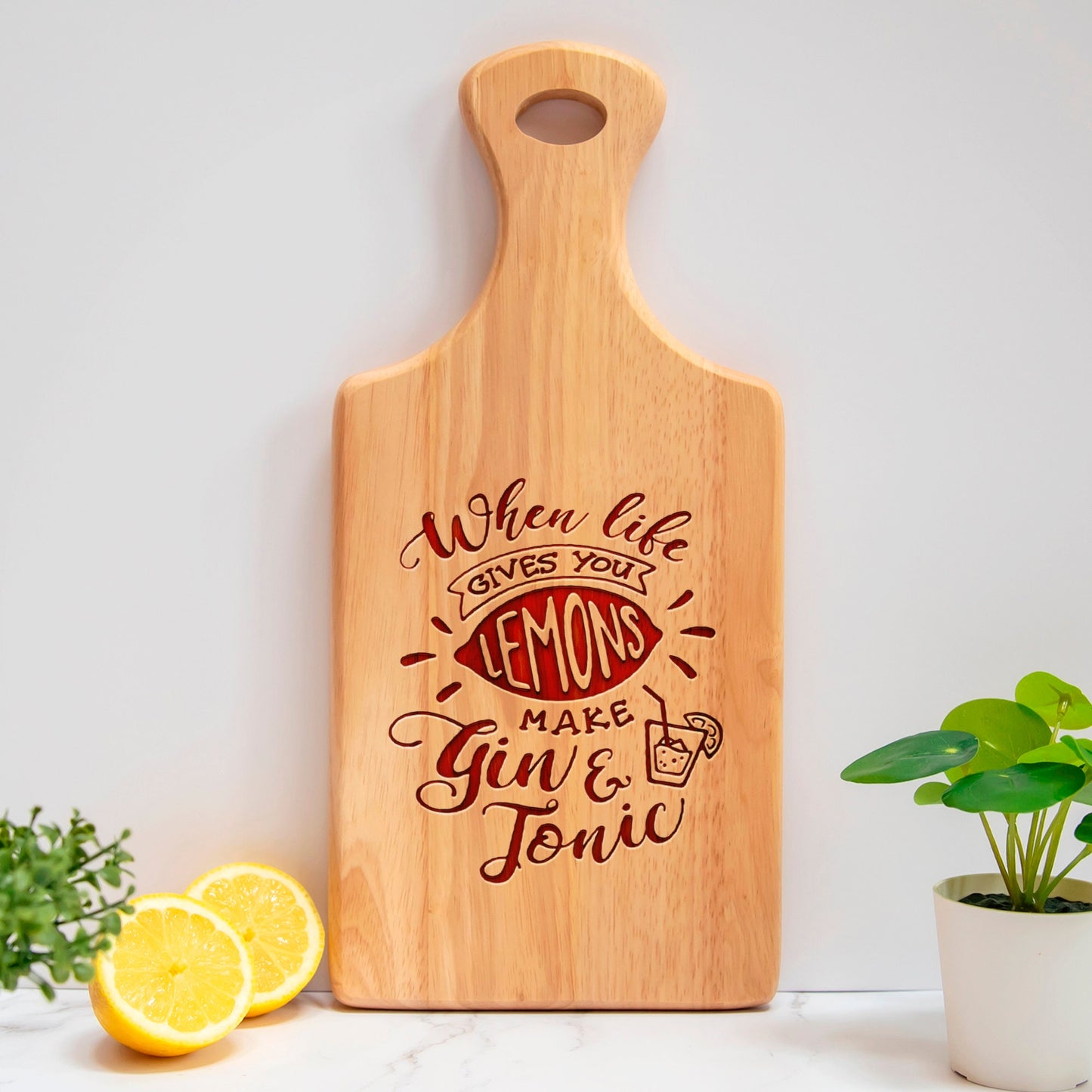 Gin and Tonic Paddle Chopping Board Gift, When Life Gives you Lemons Make Gin and Tonic