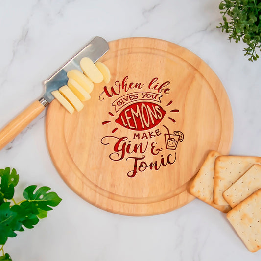 Gin and Tonic Round Chopping Board Gift , When Life Gives you Lemons Make Gin & Tonic