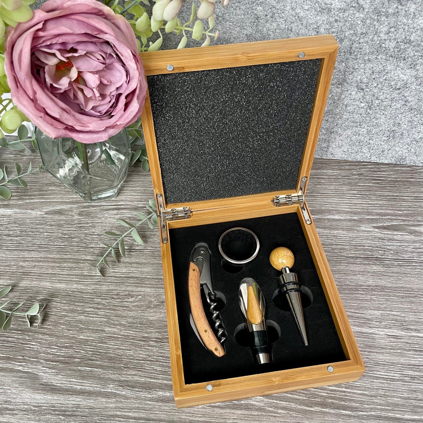 Personalised Wedding Couples Wine Accessories Gift Set Box, Anniversary, Wedding Gift