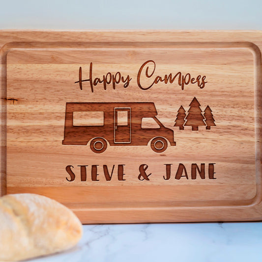 Personalised Happy Motor Home Campers Chopping Board