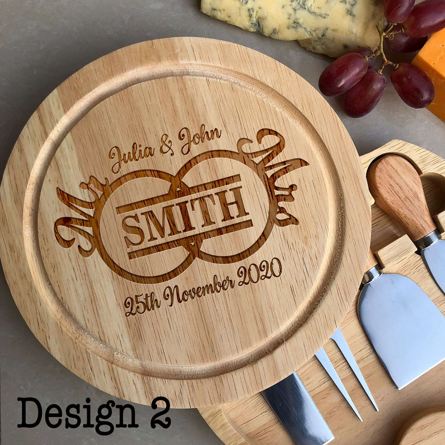 Personalised Cheese Board, Mr and Mrs Wedding Round Cheese Board, Anniversary Gift