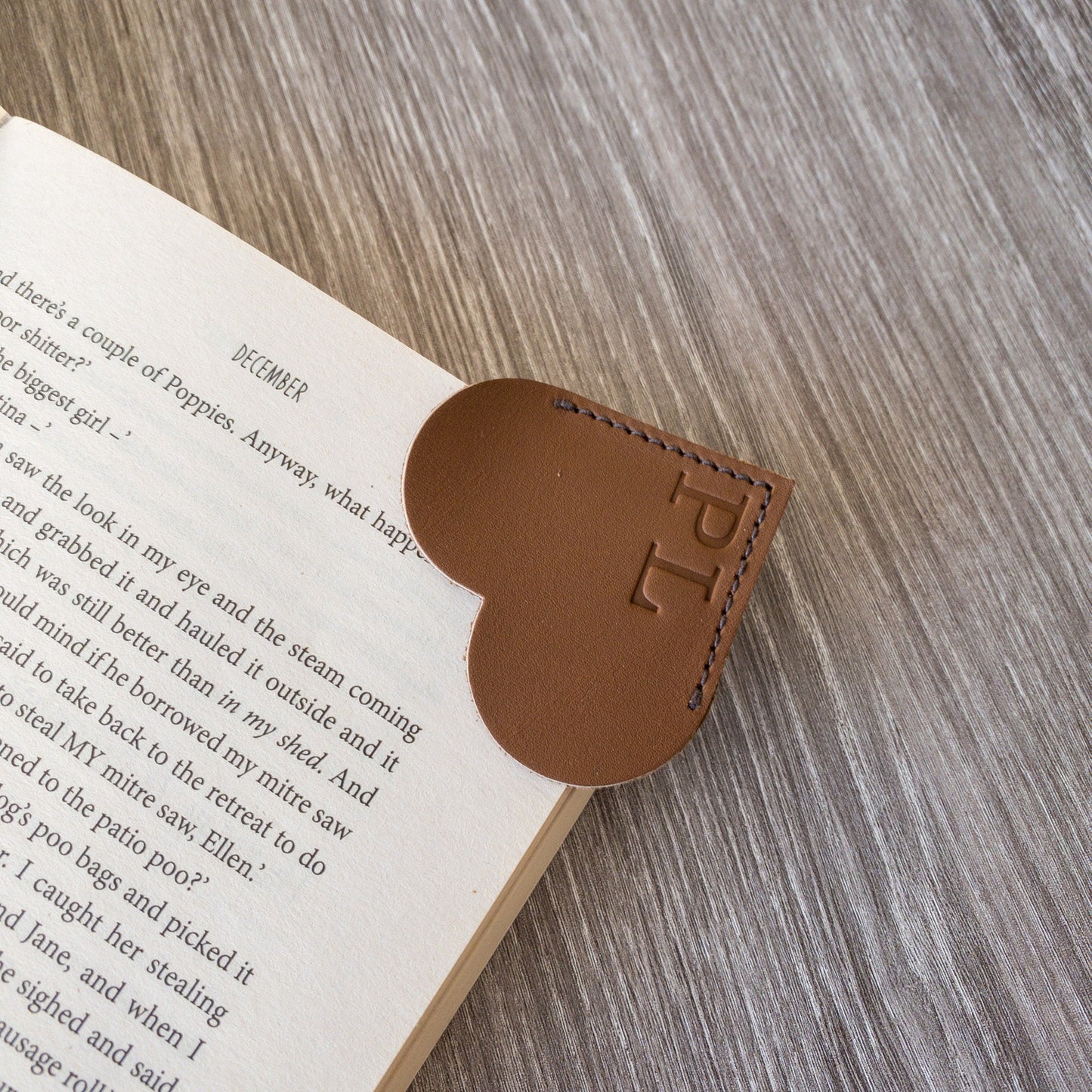 Personalised Bookmark, Heart Initials Embossed Bookmark Genuine Soft Leather Corner Bookmark, 3rd Leather Anniversary Gift