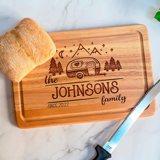 Caravan Camping Cutting Board, Personalised Names Happy Caravan Campers Rectangle  Chopping Board - Birthday - Thank You Gift