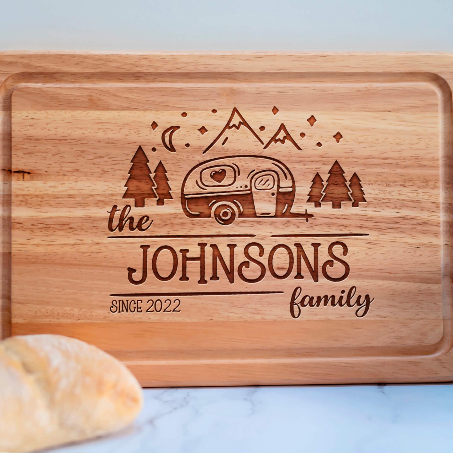 Caravan Camping Cutting Board, Personalised Names Happy Caravan Campers Rectangle  Chopping Board - Birthday - Thank You Gift