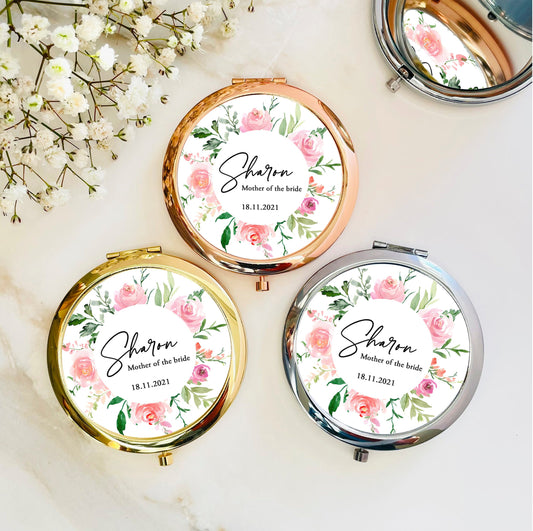 Personalised Round Wedding Compact Mirror