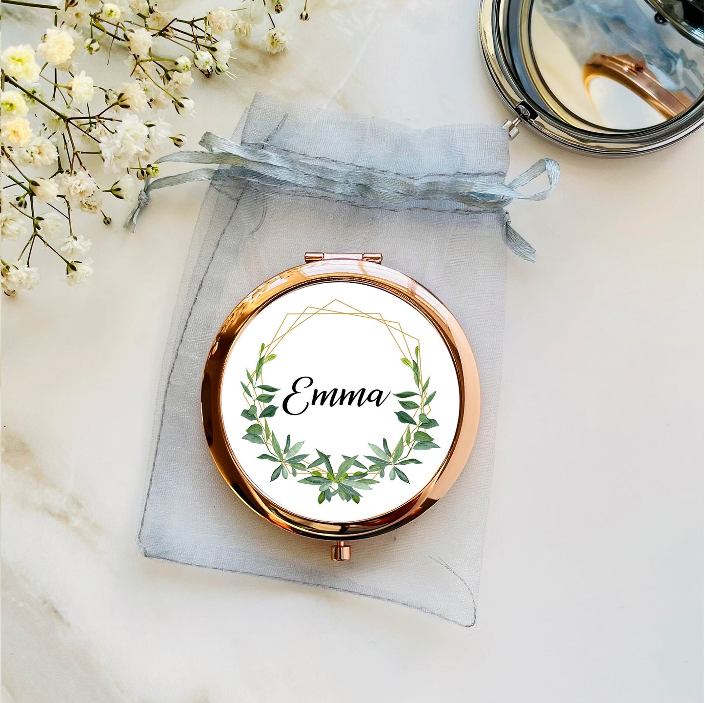 Personalised Greenery Compact Mirror