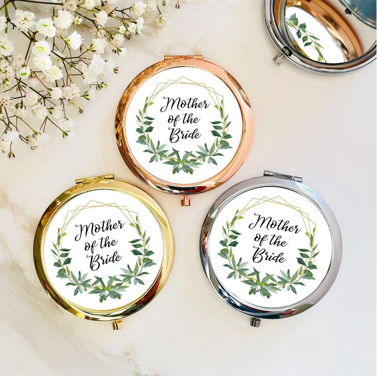 Mother of the Bride Gift Compact Mirror - Greenery