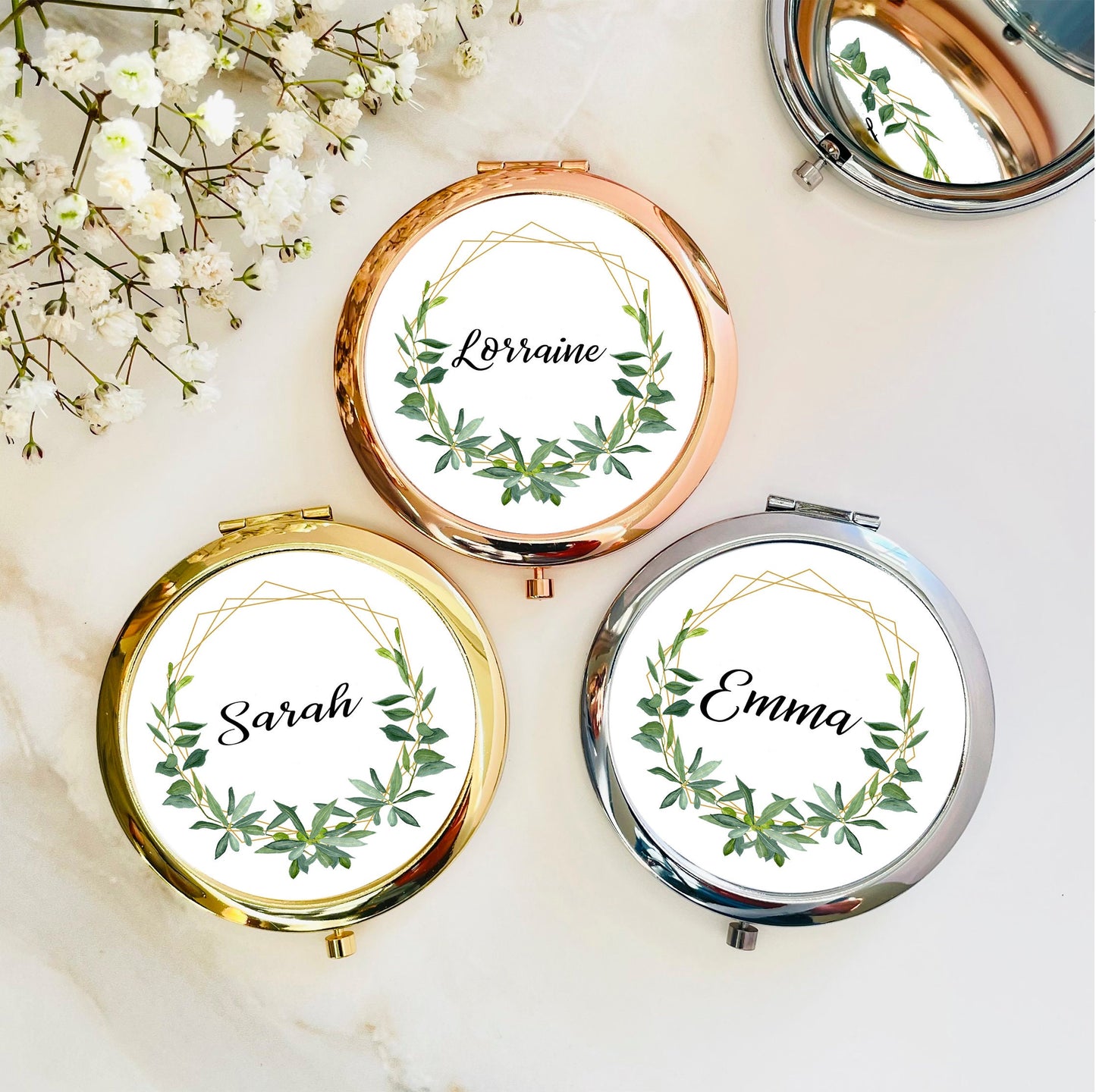 Personalised Greenery Compact Mirror