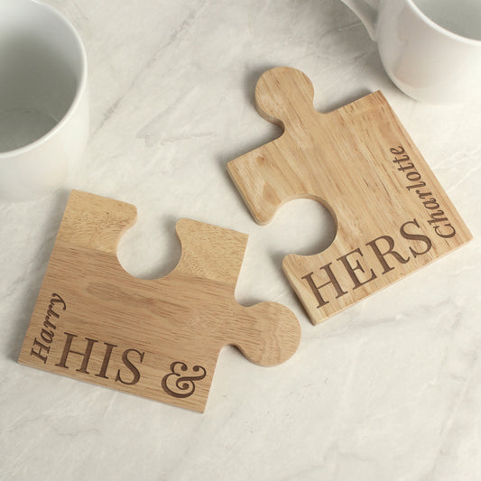 Personalised Names His & Hers Jigsaw Coaster Piece Set