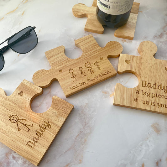 Personalised Daddy Wooden Set of 3 Jigsaw Coaster Piece Set