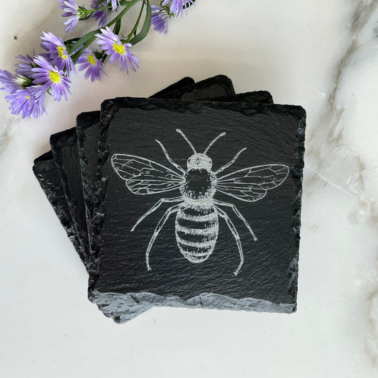 Bumble Bee Slate Drinks Coasters, Set of 4 Coasters, Teacher Gift, Birthday Gifts