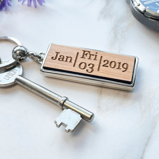 Personalised Coordinates Wooden Keyring