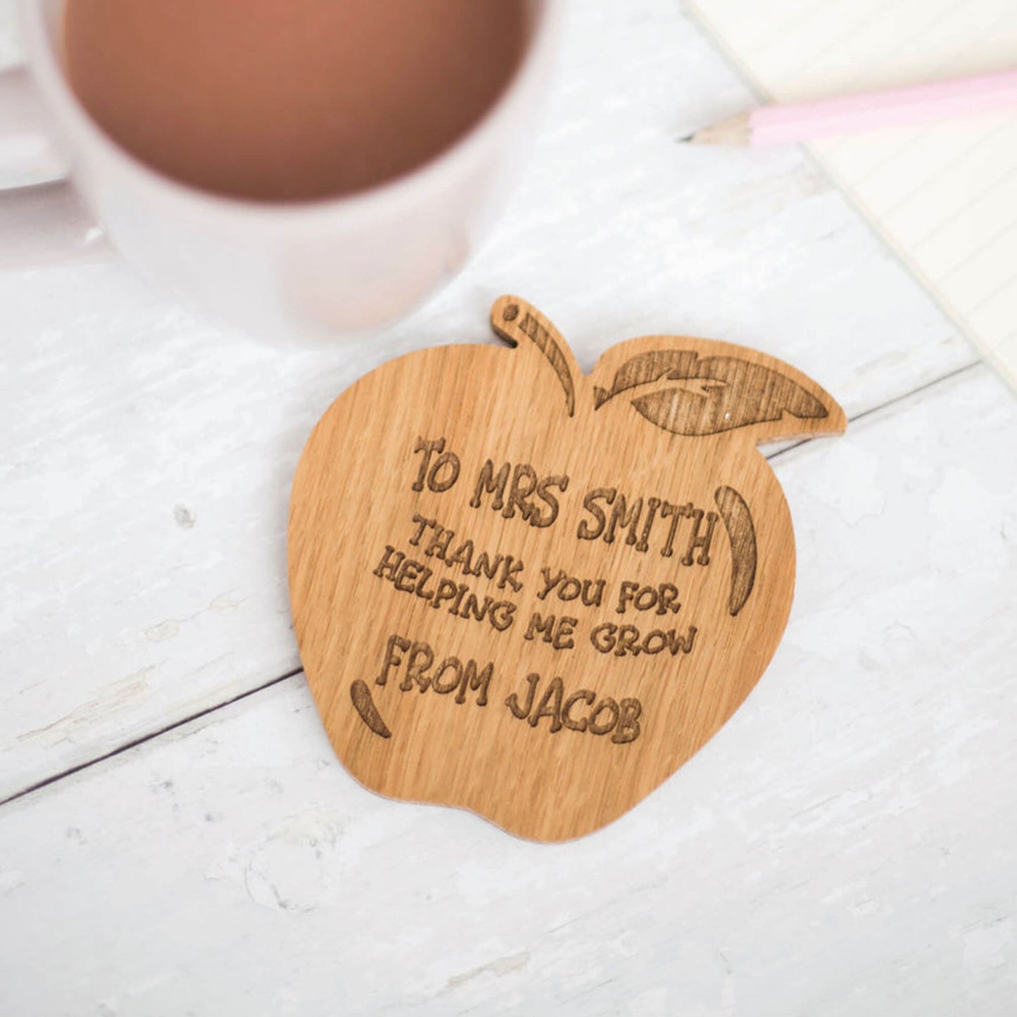 Personalised Teacher Wooden Apple Coaster