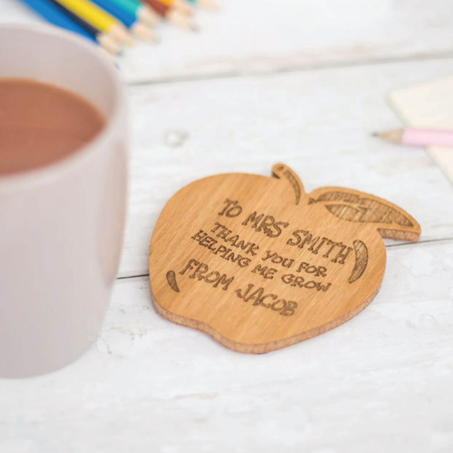 Personalised Teacher Wooden Apple Coaster