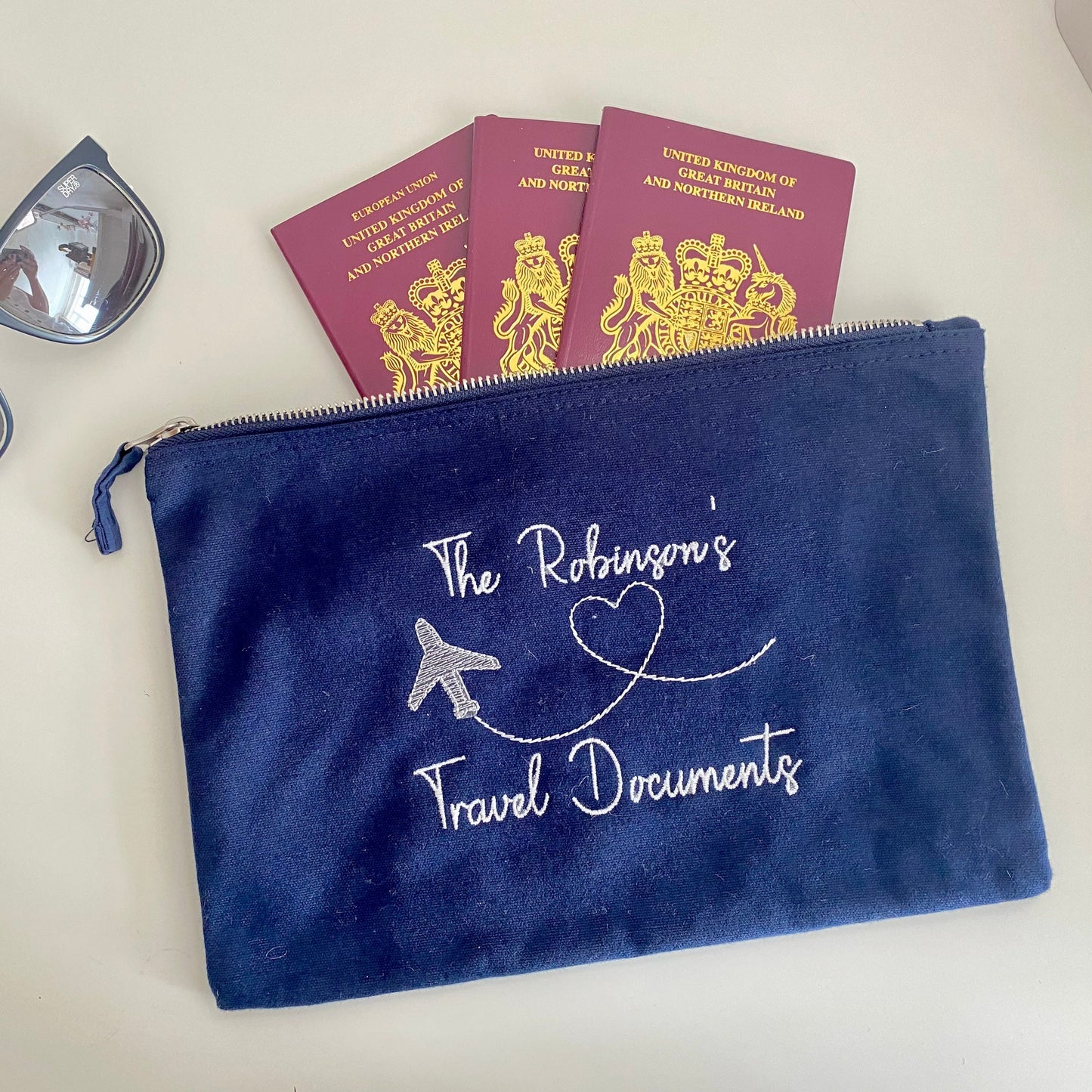 Personalised Embroidered Travel Document Pouch