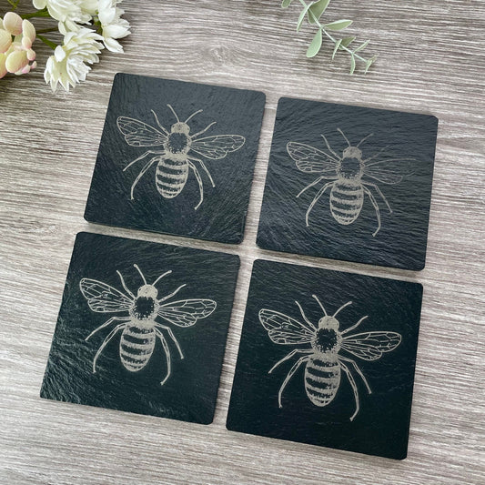 Bumble Bee Engraved Slate Coaster Set