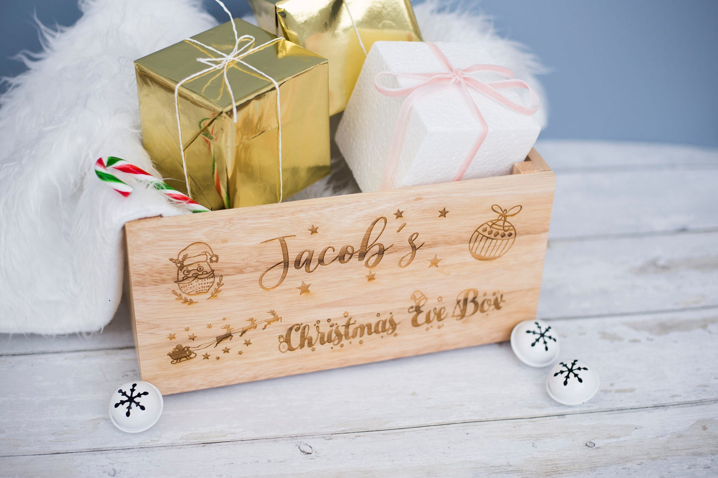 Personalised Wooden crate Box, Santa Christmas Eve Crate Gift