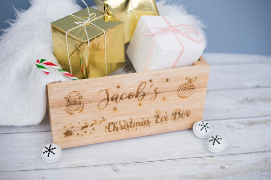 Personalised Wooden crate Box, Santa Christmas Eve Crate Gift