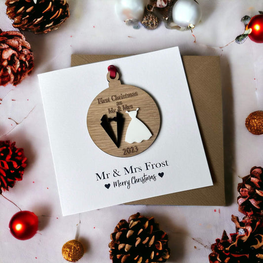 First Christmas as Mr & Mrs Greeting Card with keepsake ornament