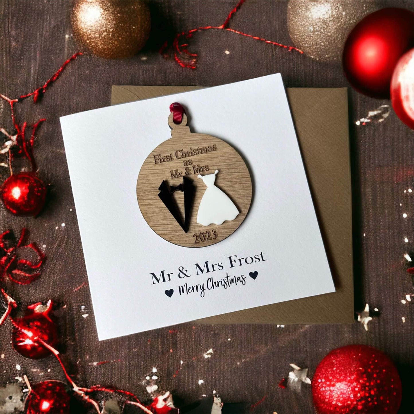First Christmas as Mr & Mrs Greeting Card with keepsake ornament